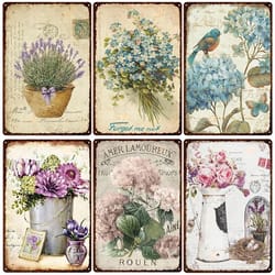 vintage flower metal tin signs: rose, peony, lavender art plaques for home wall decor - garden room retro poster gift