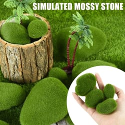 10pcs artificial moss pebbles stones for garden decor - green fake moss for patio, aisle, floral arrangements