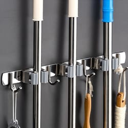 broom hook holder wall mount: stainless steel organizer for kitchen & bathroom