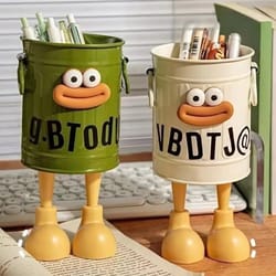 cute desk pen holder,playful cartoon design with bonus letter stickers,perfect for office, home, or school organization
