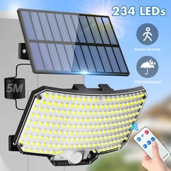 solar lights outdoor 234led 3 modes, motion sensor flood lights with remote, ip65 waterproof, security solar lights