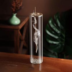 modern glass incense burner with anti-ash flying design, removable ash catcher for home decor & meditation