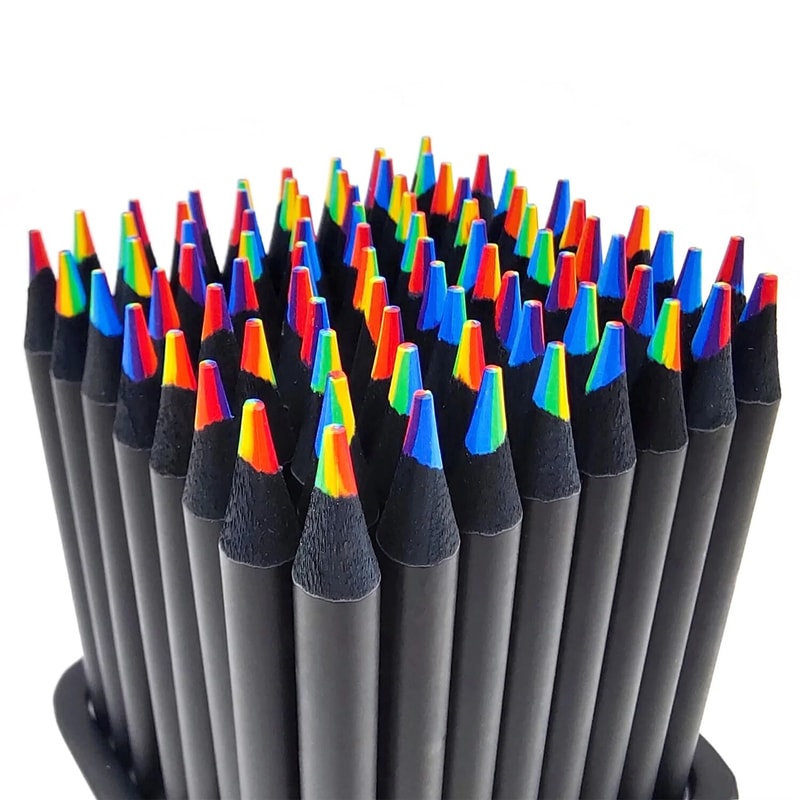 7in1 Rainbow Drawing Pencils Colored Black Wood Pencils for Sketching Doodling Coloring Paint