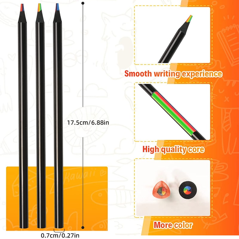 7in1 Rainbow Drawing Pencils Colored Black Wood Pencils for Sketching Doodling Coloring Paint