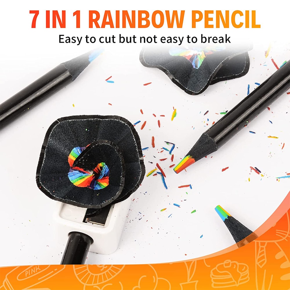 7in1 Rainbow Drawing Pencils Colored Black Wood Pencils for Sketching Doodling Coloring Paint
