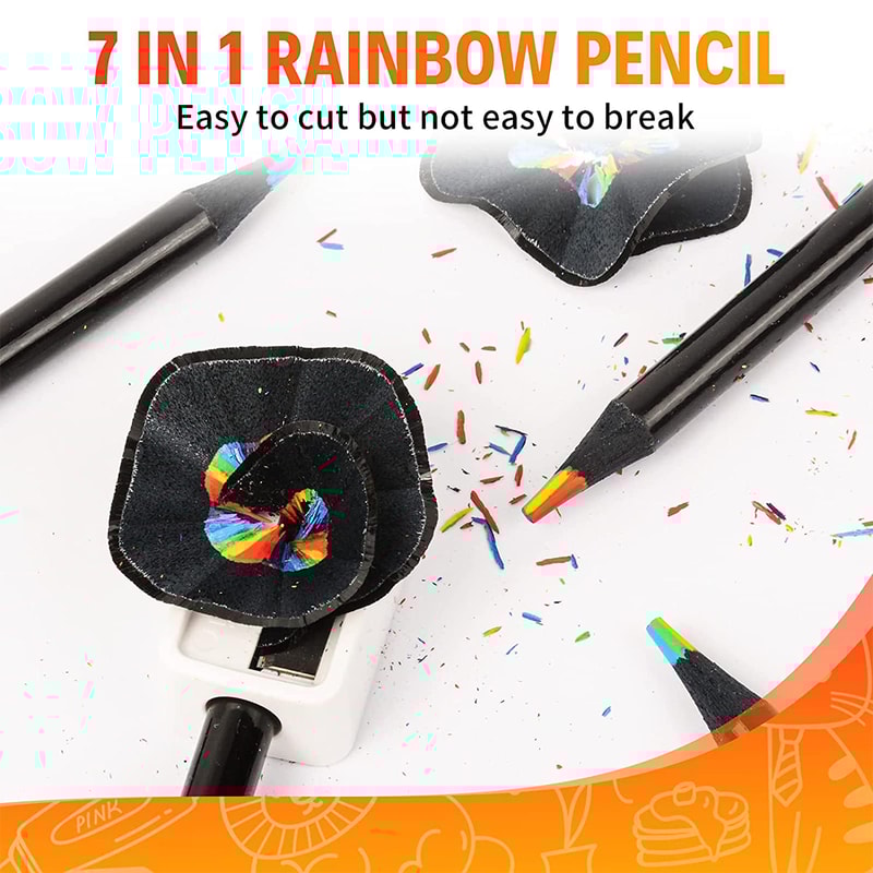 7in1 Rainbow Drawing Pencils Colored Black Wood Pencils for Sketching Doodling Coloring Paint