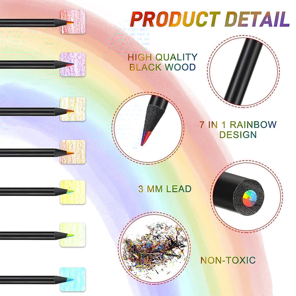 7in1 Rainbow Drawing Pencils Colored Black Wood Pencils for Sketching Doodling Coloring Paint