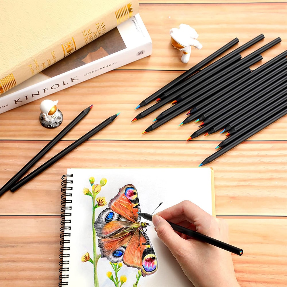 7in1 Rainbow Drawing Pencils Colored Black Wood Pencils for Sketching Doodling Coloring Paint