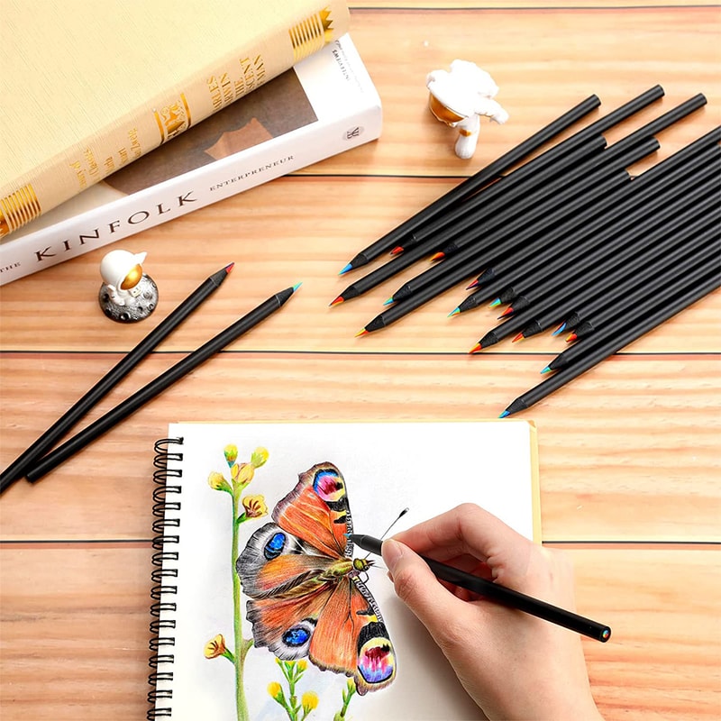 7in1 Rainbow Drawing Pencils Colored Black Wood Pencils for Sketching Doodling Coloring Paint