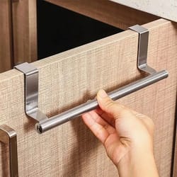 stainless steel towel rack over door towel bar hanging holder, bathroom & kitchen cabinet rag rack for space saving