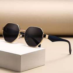 retro polygonal sunglasses, luxury metal frame designer shades for women & men
