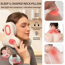 wireless neck massager with red light, hot compress & bluetooth music, u shaped sleep relief, noise reduction masajeador