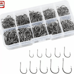 fish hooks, black high carbon sharpened kit with box, quality fishing hook set