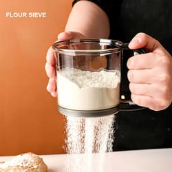 non-stick semi-automatic flour sifter with hand press design | transparent baking sieve | kitchen tools & accessories