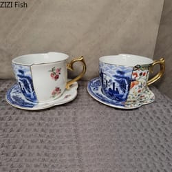 european retro luxury ceramic mug & saucer set, afternoon tea coffee cup for couples, home drinkware, elegant vintage