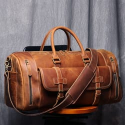 large weekend tote bag for men, vintage crazy horse leather travel duffle, genuine leather large luggage carry bag