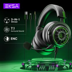 eksa pro gaming headset, usb type c 3.5mm, 7.1 wired headphones with enc mic for pc ps4 xbox switch