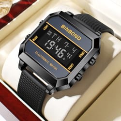 multifunctional mens watch business sports, fashion electronic wristwatch, waterproof silicone strap alarm clock