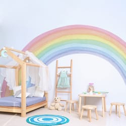 large rainbow pastel wall stickers mural, nursery kids room wall decals, baby shower playroom decorations, baby boy girl