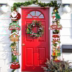 merry christmas hanging door banner: santa claus, snowman, couplet decorations - xmas gifts, navidad, new year