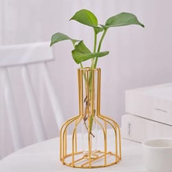 gold wrought iron metal vase set: hydroponic container test tube vase for living room decoration