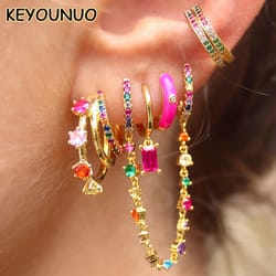 gold filled stud & zircon dangle earrings set - fashionable women's ear cuffs & hoops for party jewelry wholesale