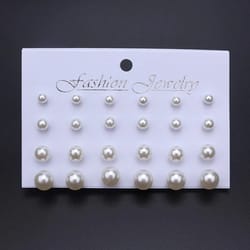 12 pair/set beige & white pearl korean women's fashion earrings - wedding & valentine's day gift jewelry