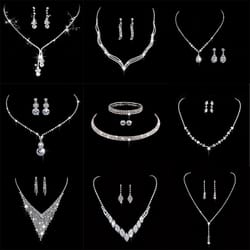 silver-plated rhinestone bridal jewelry set, crystal necklace & earrings for wedding & banquet - elegant gift for women