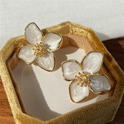 elegant glaze flower stud earrings for women – hibiscus dropped wedding & romantic jewelry gift
