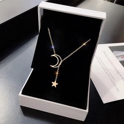 stylish moon star pendant choker: elegant gold alloy chain necklace for women's party jewelry