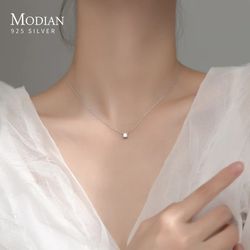 simple geometric cut 925 sterling silver necklace with sparkling zircon - elegant wedding & engagement jewelry for women