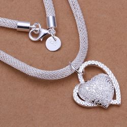 gorgeous 925 sterling silver heart necklace for women - elegant 18 inches wedding charm jewelry