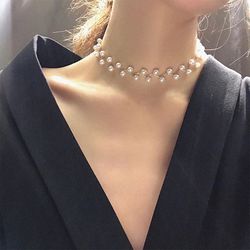 korean fashion women's pearl necklace: trendy choker collar jewelry, perfect gift & short chain accessory