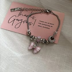 harajuku vintage y2k pink bow beaded charm bracelet: cute emo aesthetic jewelry for girls
