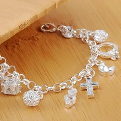 925 sterling silver charm bracelet for women & teens: 13-piece pendant chain, lady's fine jewelry gift