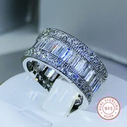 925 sterling silver rectangle cz zircon crystal ring - elegant promise & wedding bands for women