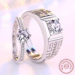 xy0396: new crystal zircon couple ring, real 925 sterling silver jewelry for women, high quality men's accessories