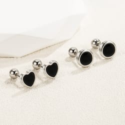 high-quality 925 sterling silver small stud earrings for women - luxury black heart & star round jewelry with free shipp