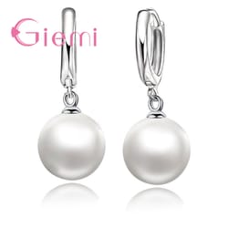 925 sterling silver white pearl hoop earrings: elegant wedding jewelry for women/girls