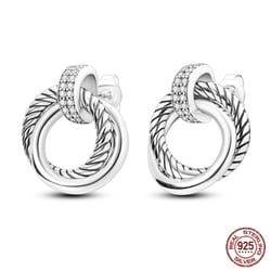 925 sterling silver double circle earrings with zircon for women: elegant pierced ear studs for fine engagement
