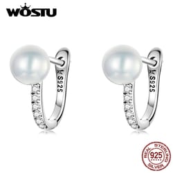 wostu 925 silver shell pearl zircon stud earrings for women - fashion party jewelry cqe1288