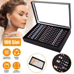 100 slot ring box jeweller display organiser tray holder, leather ring storage case for earrings, jewelry, and gift coll