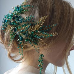 bohemian green vine bridal headband, crystal headdress hair ornaments for wedding & special occasions