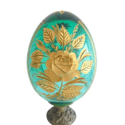 FABERGE EGG Original crystal emerald green & gold High cm 12 with floral flowers basket Numbered 0190