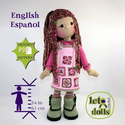crochet doll pattern, amigurumi doll pattern, xlarge doll, 24"/61cm, pippa