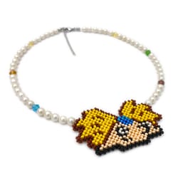 hey arnold necklace of shell pearl beads, austrian crystals imit and arnold handmade of czech beads unisex