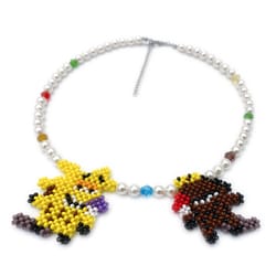 angry beavers necklace of shell pearl beads, austrian crystals imit and characters handmade of czech beads