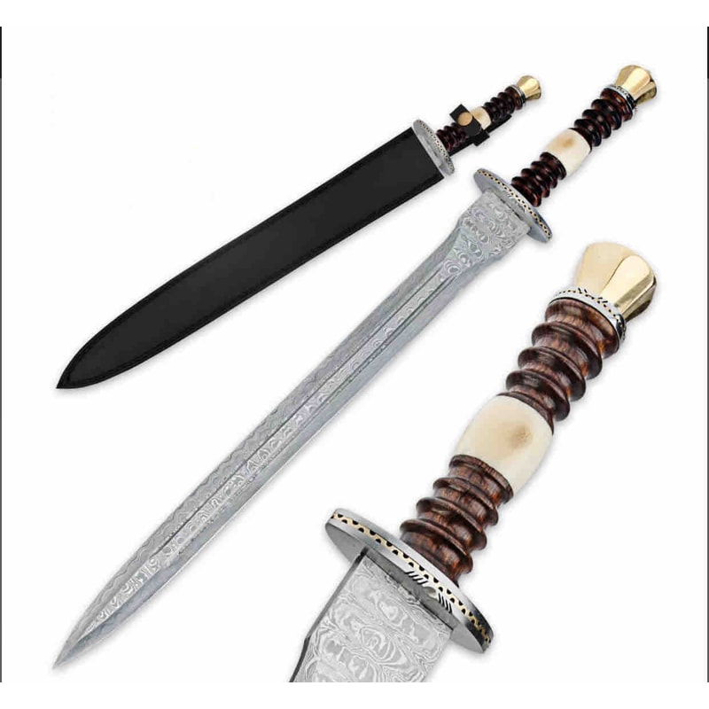 Replica Legends In Steel Renaissance Sword Groomsmen Gift Damascus Steel Sword With Leath Sheath Medieval Sword 0