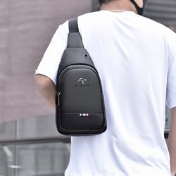 vintage luxury mens crossbody bag, durable pu leather chest pack & shoulder bag for hands-free convenience