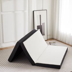 three fold portable floor bed, certipur-us certified foldable mattress for travel, camping, yoga, guests, soft touch